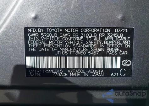 2021 Lexus Ls 500 z USA, uszkodzony, nr VIN JTHD51FF3M5015457